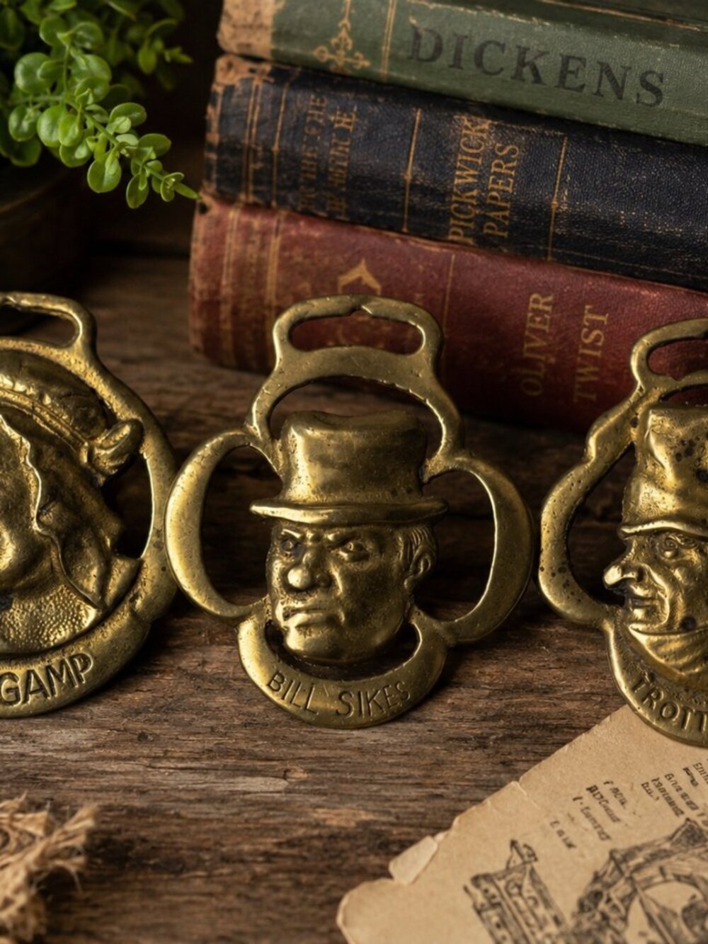 Vintage Brass Dickens Horse Harness Medallions Set